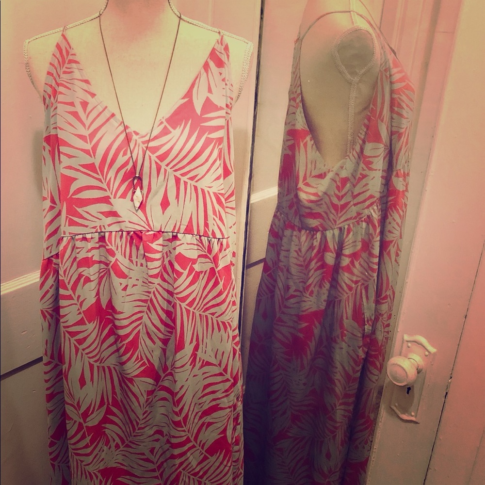 Gibson Nordstrom 2X Hot Pink Fern Print Maxi Dress